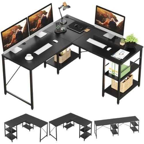 Rent to own Bestier 59inch L Shaped Desk with Shelves Home Office Gaming Computer Desk - Dark Grey