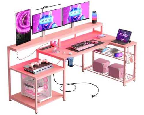 Rent to own Bestier - L Shaped Gaming Desk - Pink