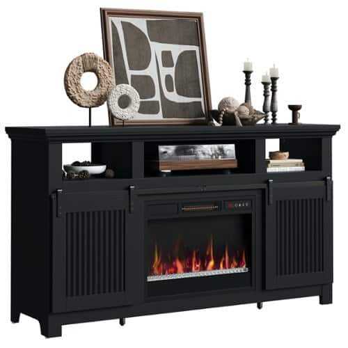 Rent to own Bestier - 60'' Fireplace TV Stand with Electric Fireplace Heater & Storage Cabinet for TVs up to 70 Inch - Black