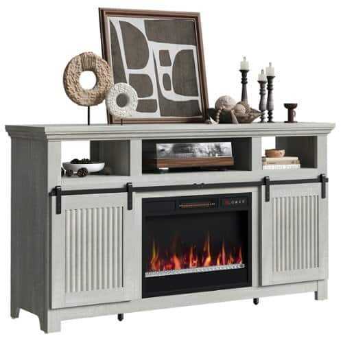 Rent to own Bestier - 60'' Fireplace TV Stand with Electric Fireplace Heater & Storage Cabinet for TVs up to 70 Inch - white