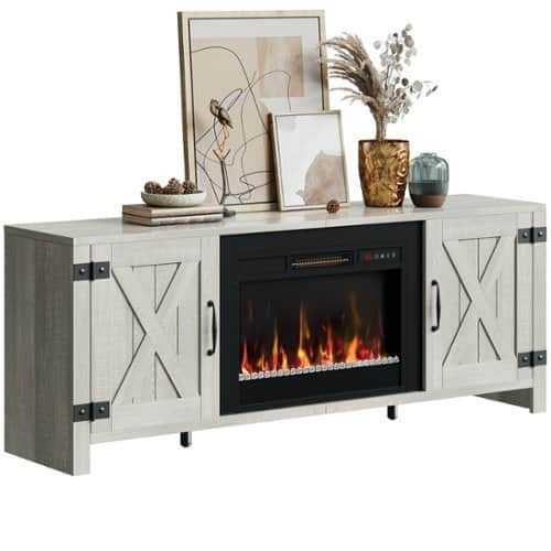 Rent to own Bestier - 63'' Fireplace TV Stand with Electric Fireplace Heater & Storage Cabinet for TVs up to 70 Inch - White