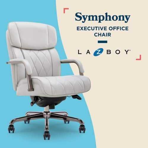 Rent to own La-Z-Boy - Symphony Executive Mid-Back Bonded Leather Office Chair - Light Gray and Graphite