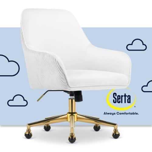 Rent to own Serta - Chloe Soft Velvet Modern Home Office Chair - Off White - Polished Gold Base