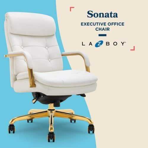 Rent to own La-Z-Boy - Sonata Executive Mid-Back Bonded Leather Office Chair - White and Gold