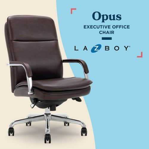 Rent to own La-Z-Boy - Opus Executive Mid-Back Bonded Leather Office Chair - Dark Brown and Chrome