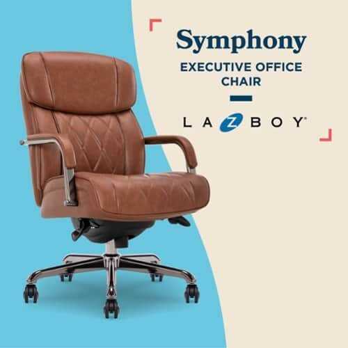 Rent to own La-Z-Boy - Symphony Executive Mid-Back Bonded Leather Office Chair - Cognac and Graphite