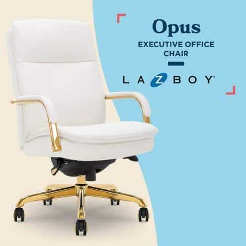 Rent to own La-Z-Boy - Opus Executive Mid-Back Bonded Leather Office Chair - White and Gold