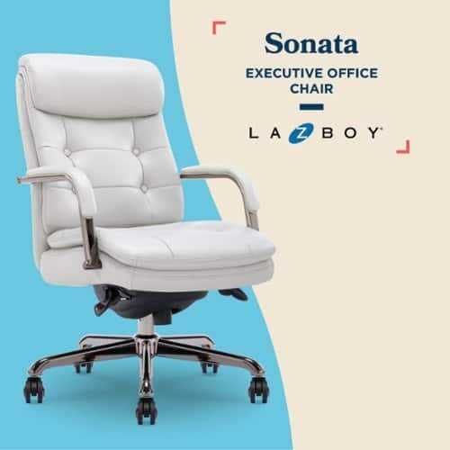 Rent to own La-Z-Boy - Sonata Executive Mid-Back Bonded Leather Office Chair - Light Gray and Graphite