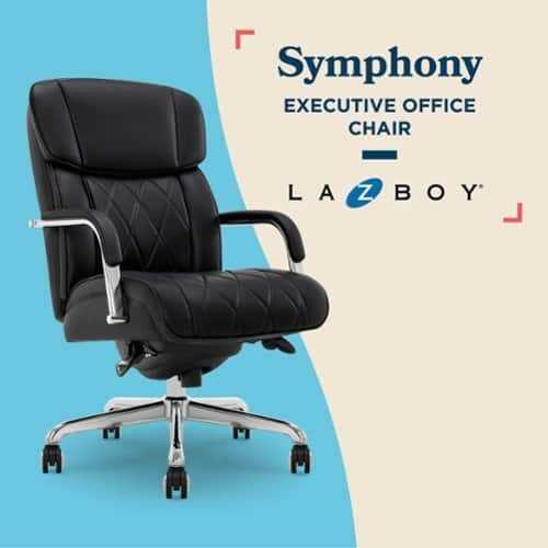 Rent to own La-Z-Boy - Symphony Executive Mid-Back Bonded Leather Office Chair - Black and Chrome