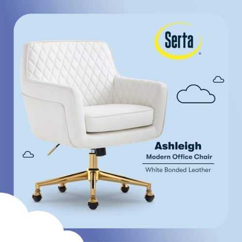 Rent to own Serta - Deluxe Ashleigh Modern Home Office Chair - White Bonded Leather - Gold Chrome