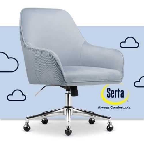 Rent to own Serta - Chloe Soft Velvet Modern Home Office Chair - Ash Blue - Silver Chrome Base