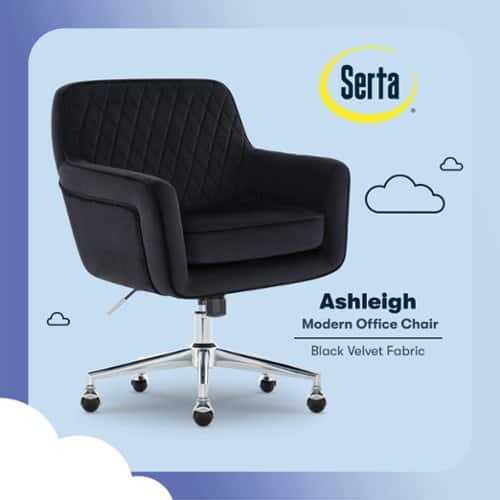 Rent to own Serta - Deluxe Ashleigh Modern Home Office Chair - Black - Silver Chrome