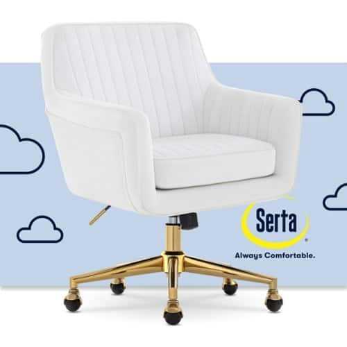 Rent to own Serta - Deluxe Ashleigh Modern Home Office Chair - White Velvet - Gold Chrome