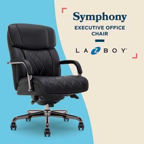 Rent to own La-Z-Boy - Symphony Executive Mid-Back Bonded Leather Office Chair - Black and Graphite