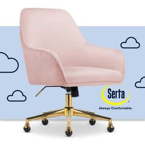 Rent to own Serta - Chloe Soft Velvet Modern Home Office Chair - Blush Pink - Polished Gold Base