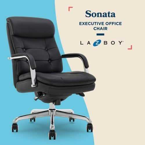 Rent to own La-Z-Boy - Sonata Executive Mid-Back Bonded Leather Office Chair - Black and Chrome