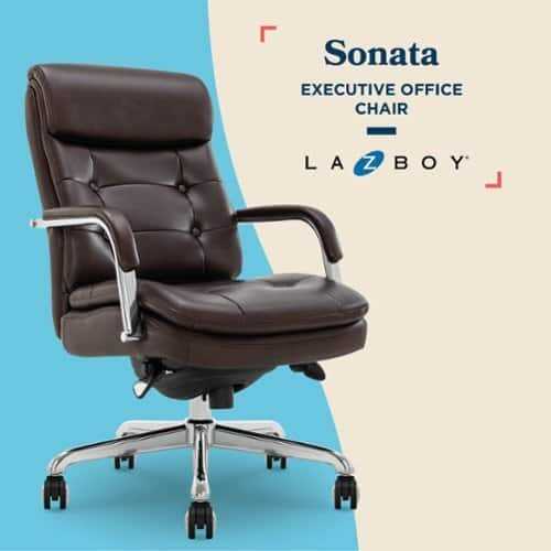 Rent to own La-Z-Boy - Sonata Executive Mid-Back Bonded Leather Office Chair - Dark Brown and Chrome