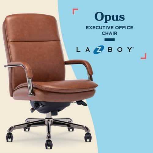 Rent to own La-Z-Boy - Opus Executive Mid-Back Bonded Leather Office Chair - Cognac and Graphite