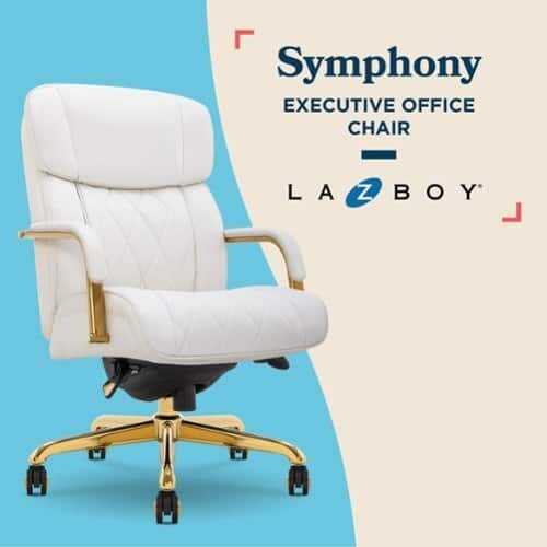 Rent to own La-Z-Boy - Symphony Executive Mid-Back Bonded Leather Office Chair - White and Gold