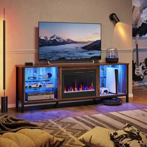 Rent to own Bestier - TV Stand with Fireplace for TV Gaming Entertainment Center Up to 75" - Walnut