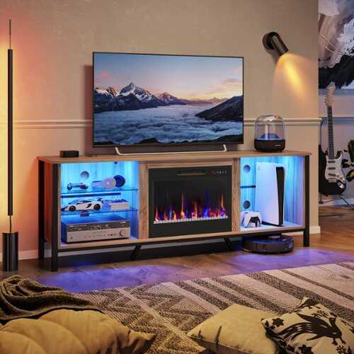 Rent to own Bestier - TV Stand with Fireplace for TV Gaming Entertainment Center Up to 75" - Pinewood