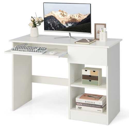 Rent to own Costway Computer Desk Home Office Workstation Study Laptop Table w/Keyboard Tray Drawer - White