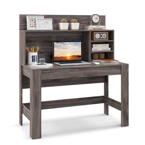 Rent to own Costway Computer Desk Wooden Writing Desk Modern Home Office Workstation PC Laptop Table for Small Space - Rustic Oak