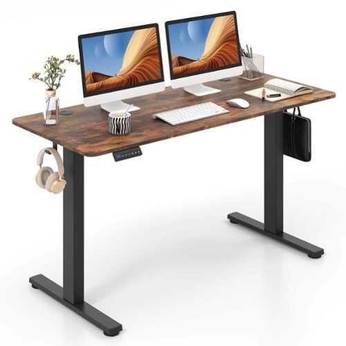 Rent to own Costway 55" x 24" Electric Standing Desk with 3 Memory Height Settings 2 Hanging Hooks Brown - Rustic Brown + Black