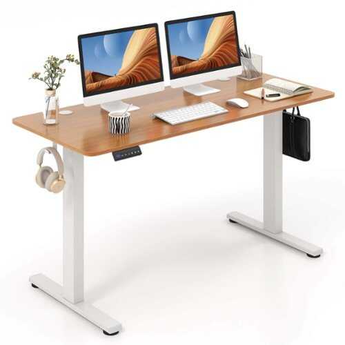 Rent to own Costway 55" x 24" Electric Standing Desk with 3 Memory Height Settings 2 Hanging Hooks Natural - Natural + White