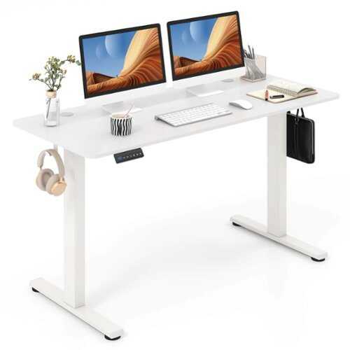 Rent to own Costway 55" x 24" Electric Standing Desk with 3 Memory Height Settings 2 Hanging Hooks - White