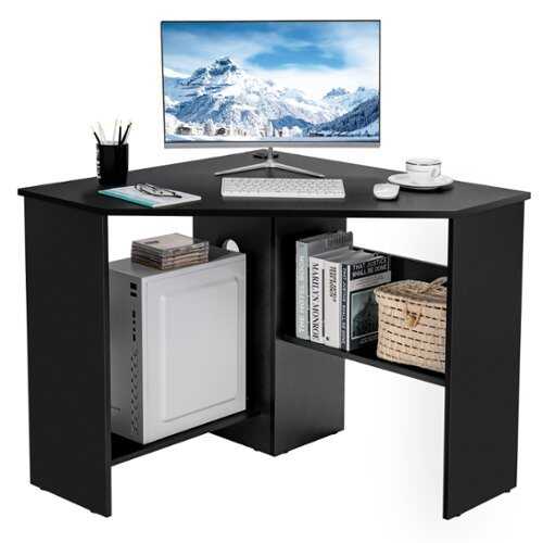 Rent to own Costway Corner Computer Desk Triangle Writing Workstation w/ Storage Shelf - Black