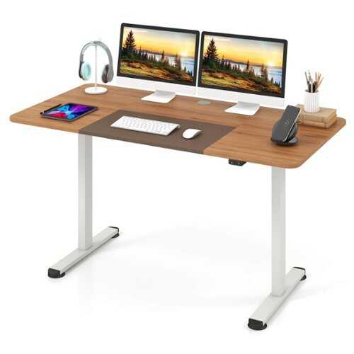 Rent to own Costway 55" x 28" Electric Standing Desk with Cable Management Hole Smooth & Quiet Lifting Beige - Natural + White