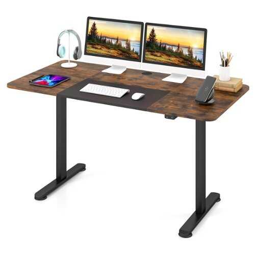 Rent to own Costway 55" x 28" Electric Standing Desk with Cable Management Hole Smooth & Quiet Lifting Rustic Brown - Rustic Brown + Black