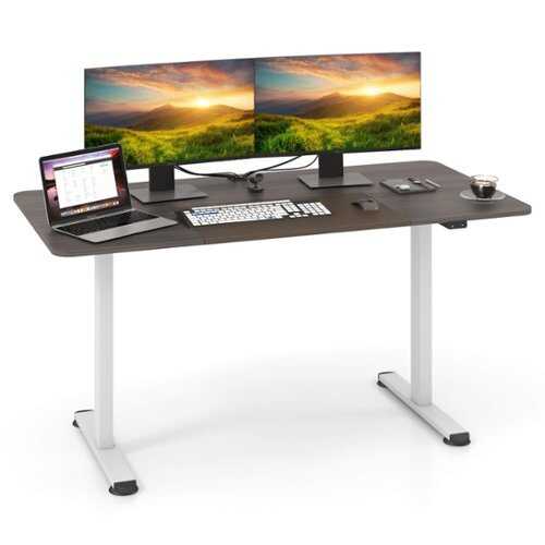 Rent to own Costway 55" x 28" Electric Standing Desk with Cable Management Hole Smooth & Quiet Lifting - Gray + White