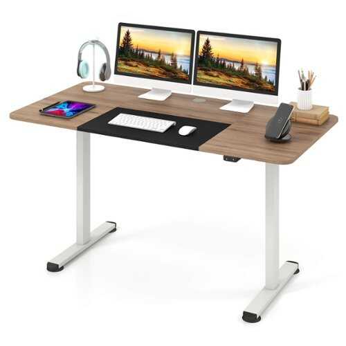 Rent to own Costway 55" x 28" Electric Standing Desk with Cable Management Hole Smooth & Quiet Lifting Natural - Natural + White