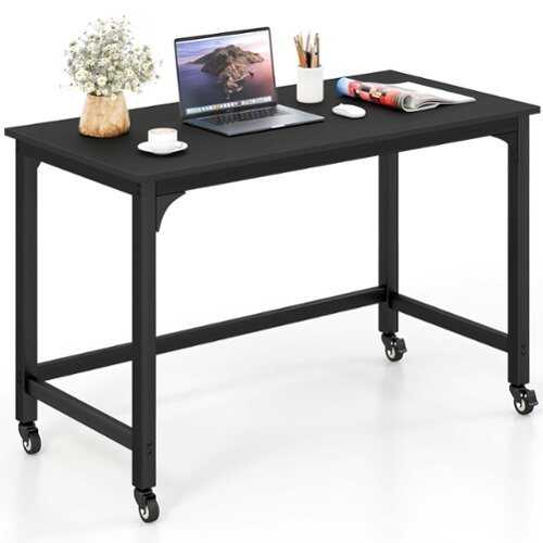 Rent to own Costway 1 PCS Rolling Computer Desk Wood Top Metal Frame Laptop Table Study Workstation - Black