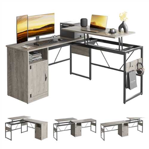 Rent to own Bestier - Standing L-Shaped Computer Desk with Storage Cabinet - Gray