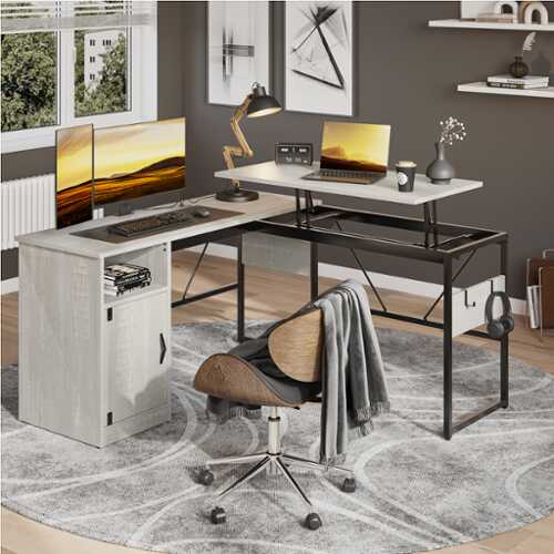 Rent to own Bestier - Standing L-Shaped Computer Desk with Storage Cabinet - White