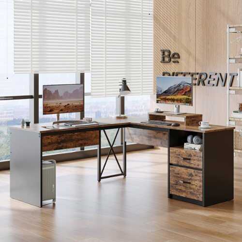 Rent to own Bestier - L-Shaped Computer Desk with Monitor Stand - Black