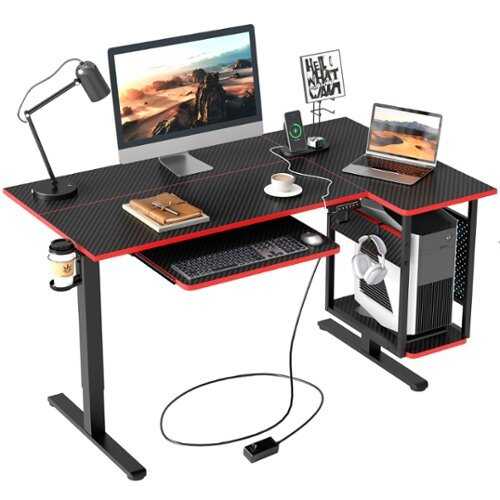 Rent to own Bestier - 57" wide L-Shaped Adjustable Standing Desk with Keyboard Tray and Host Shelf - Black