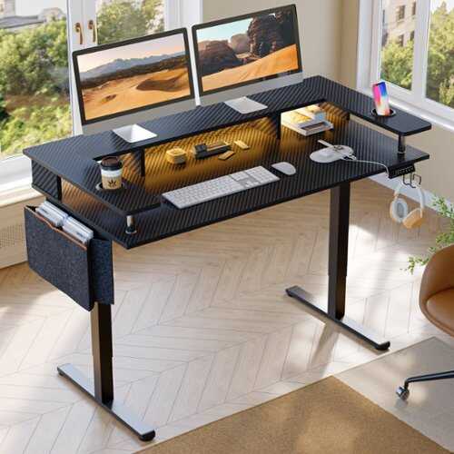 Rent to own Bestier Gaming Adjustable Standing Desk with Storage and Monitor Stand - 58" wide - Black