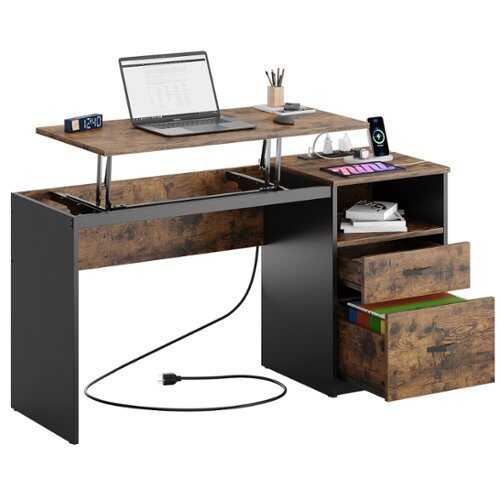 Rent to own Bestier - Lift Top Computer Desk with Power Outlet - Black
