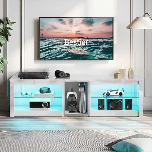 Rent to own Bestier - TV Stand for TVs Up to 70" - Washed White