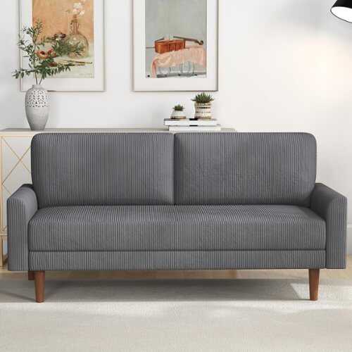 Rent to own Bestier 67" Corduroy Modern Sofa Couch, Cozy Comfy Overstuffed 2 Seat Loveseat Couch Sofa with Solid Wood Feet - Gray