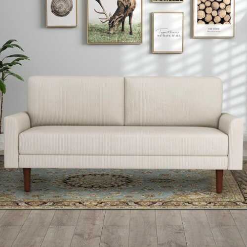 Rent to own Bestier 67" Corduroy Modern Sofa Couch, Cozy Comfy Overstuffed 2 Seat Loveseat Couch Sofa with Solid Wood Feet - White