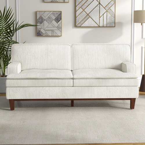 Rent to own Bestier 75" Luxury Soft Corduroy Fabric Sofa, Small 2 Seat Sofa for Living Room with Padded Seat, Overstuffed Backrest - White