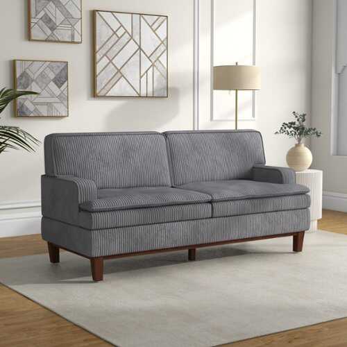 Rent to own Bestier 75" Luxury Soft Corduroy Fabric Sofa, Small 2 Seat Sofa for Living Room with Padded Seat, Overstuffed Backrest - Gray