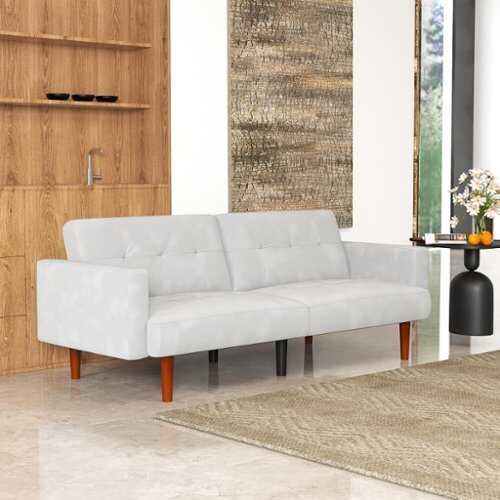 Rent to own Bestier PU Leather Futon Sofa with Solid Wood Legs, Small Convertible Sofa Bed for Small Space Bedroom, Living Room - Gray