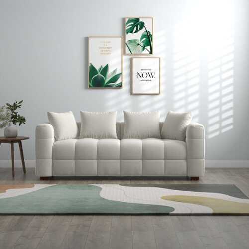 Rent to own Bestier 81" Wide Living Room Sofa, Mid Century Modern Comfortable Beige Sofa with 4 Pillows, Extra Wide Sofa Bed - White