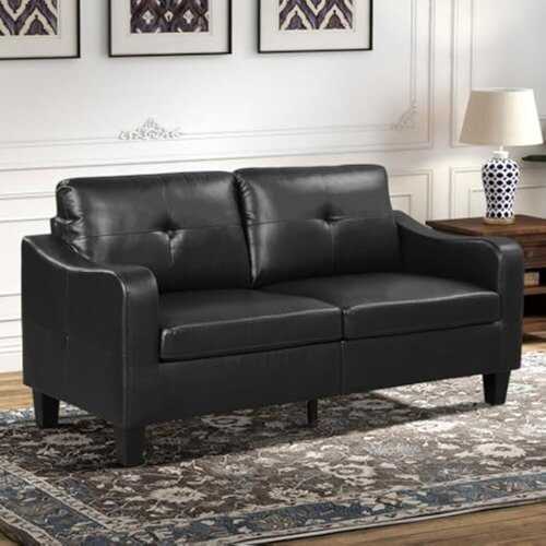 Rent to own Bestier 72 inch 3 Seater Faux Leather Sofa, Modern Loveseat, Wooden Frame & Sturdy Legs for Living Room, Bedroom - Black